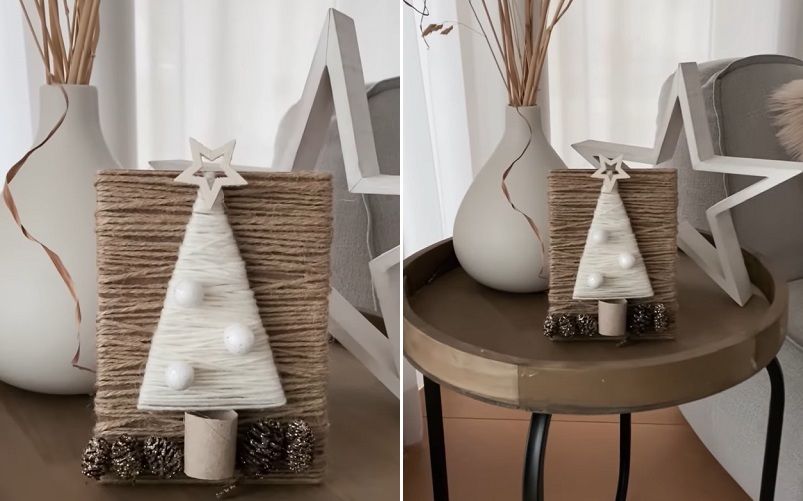 DIY : le tuto déco tout mignon pour créer un tableau sapin de Noël avec de la laine et du carton | So Busy Girls