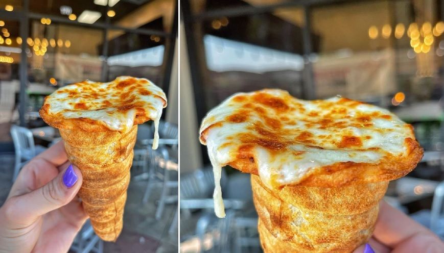 Cette pizza spéciale a une forme de glace avec cône en pâte à pizza et garniture à l'intérieur | So Busy Girls