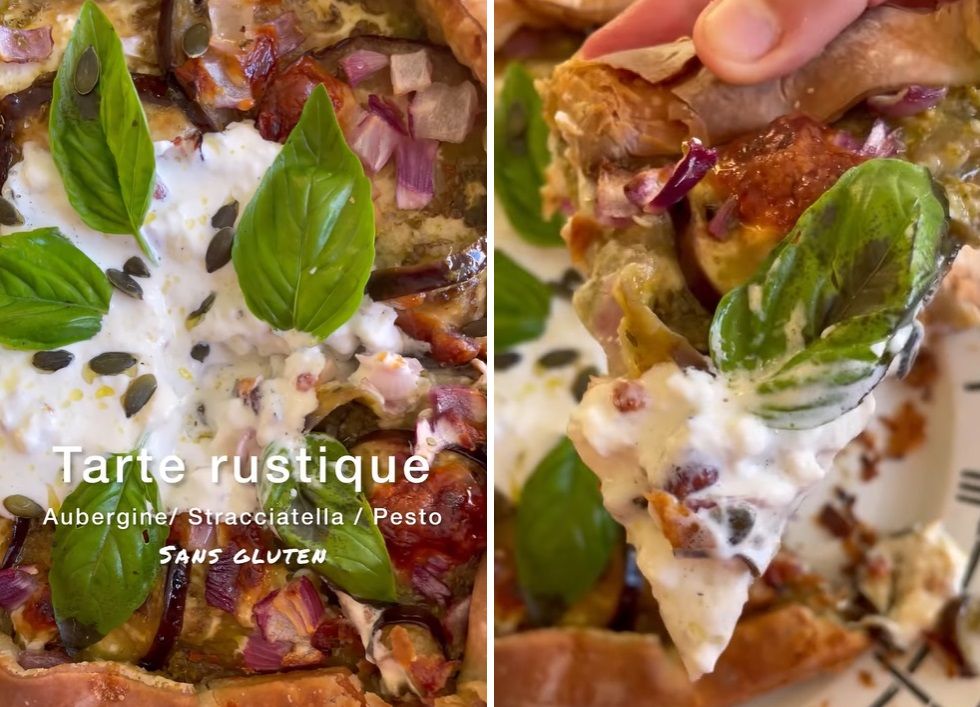 La recette de la tarte rustique aubergine, pesto et stracciatella sans gluten | So Busy Girls