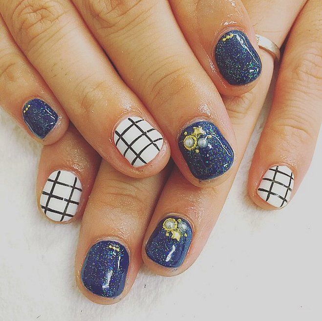 Blanc, bleu marine pailleté et strass dorés | So Busy Girls