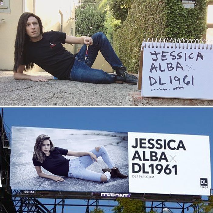 Tom Lenk qui reproduit la pub de DL1961 avec Jessica Alba | So Busy Girls