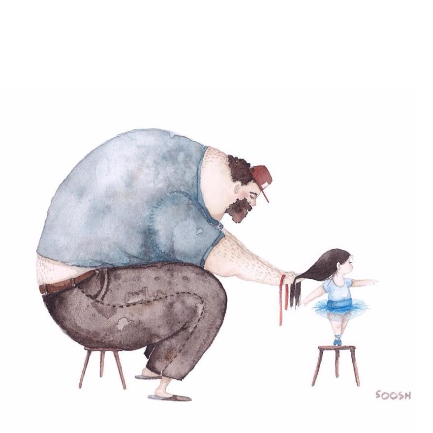 Les papas n'ont pas peur de faire des choses impossibles pour nous, comme d'apprendre comment tresser nos cheveux, par exemple | So Busy Girls