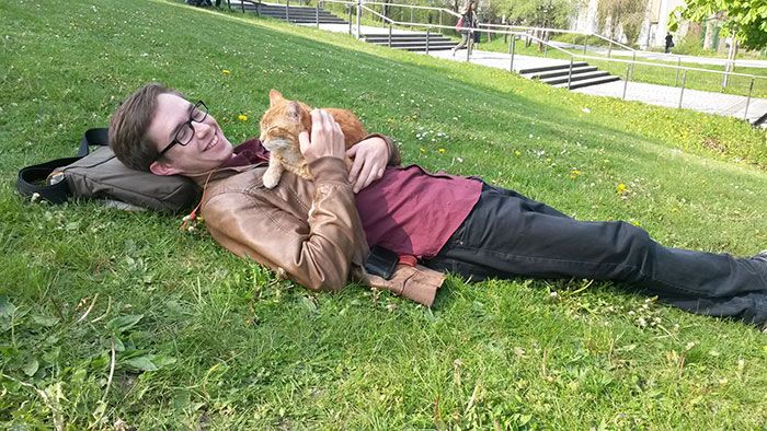 Ce chat vient tous les jours à l'Université pour encourager les étudiants en leur faisant des câlins | So Busy Girls