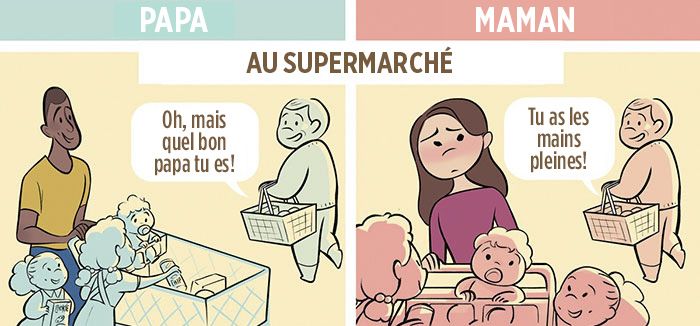 5 illustrations qui dénoncent les différences de traitement entre les mères et les pères | So Busy Girls