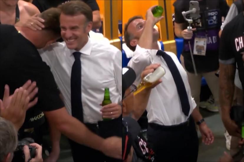 Macron boit une bière cul sec dans les vestiaires après la victoire de Toulouse : la vidéo fait le buzz | So Busy Girls