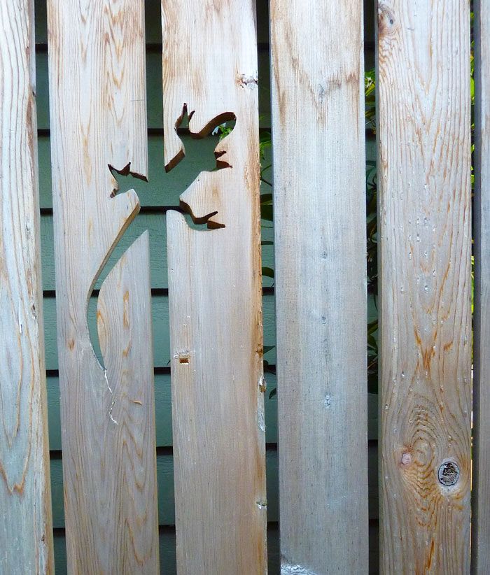 Un lézard découpé entre 2 planches de la barrière | So Busy Girls