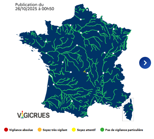 Crues : voici le seul département en vigilance jaune ce dimanche 26 octobre 2025