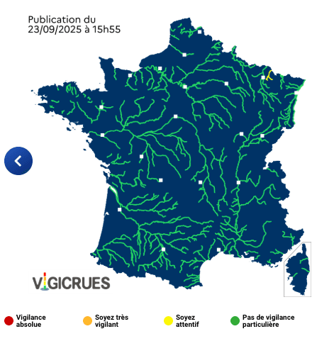 Crues : voici le seul d&eacute;partement en vigilance jaune ce mercredi 24 septembre 2025
