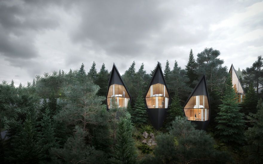 Un architecte imagine des cabanes dans les arbres confortables pour dormir au beau milieu de la forêt dans les Alpes | So Busy Girls