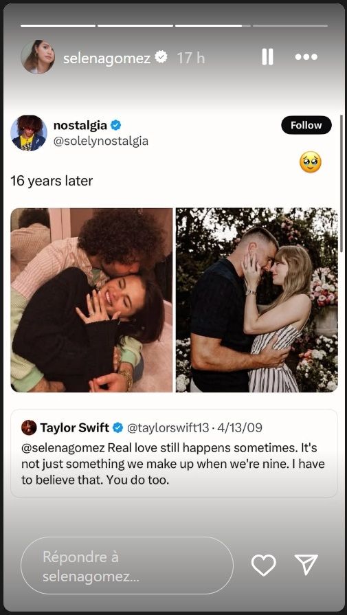 Selena Gomez r&eacute;agit avec &eacute;motion aux fian&ccedil;ailles de sa meilleure amie Taylor Swift