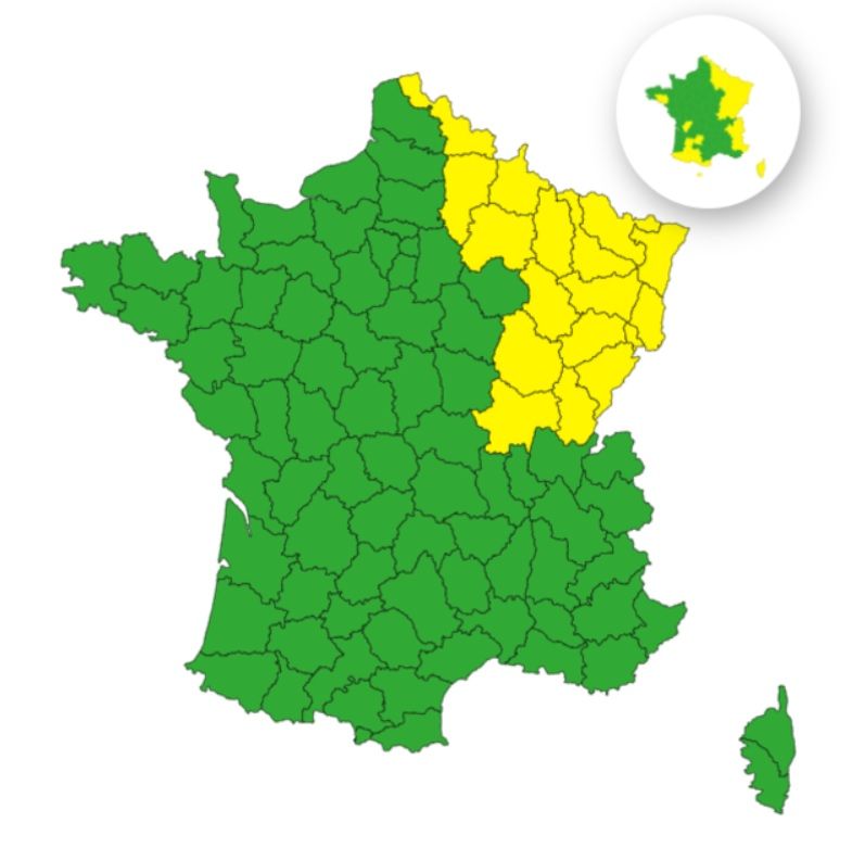 Neige-verglas : voici les 17 d&eacute;partements en vigilance jaune ce lundi 12 janvier
