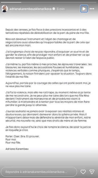 Je ne peux plus me taire : Adriana Karembeu accuse le père de sa fille et brise un silence lourd de sens