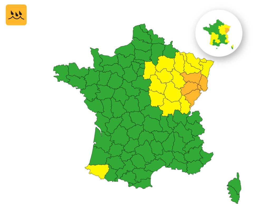 Orages et inondations : 14 d&eacute;partements plac&eacute;s en vigilance jaune ce jeudi 21 ao&ucirc;t