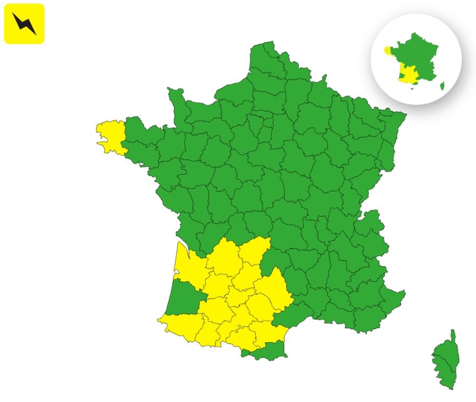 Orages : 15 d&eacute;partements plac&eacute;s en vigilance jaune ce dimanche 7 septembre 2025