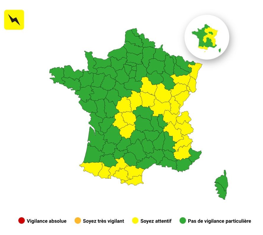 Orages ce lundi 11 mai : voici les 28 d&eacute;partements plac&eacute;s en vigilance jaune par M&eacute;t&eacute;o-France