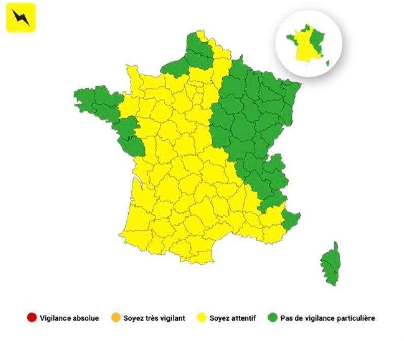 Orages ce lundi 4 mai : voici les 61 d&eacute;partements plac&eacute;s en vigilance jaune