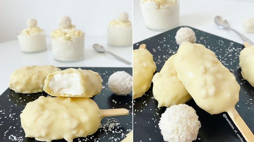 La recette de glace chocolat blanc coco et amandes version Rapha&euml;llo maison
