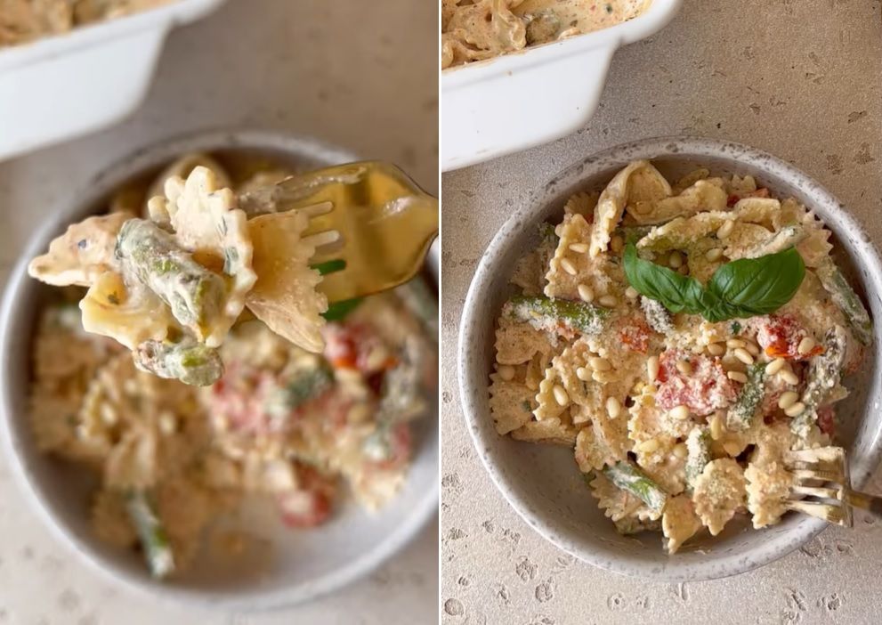 La recette one pot pasta de p&acirc;tes, asperges, tomate cerise et Boursin