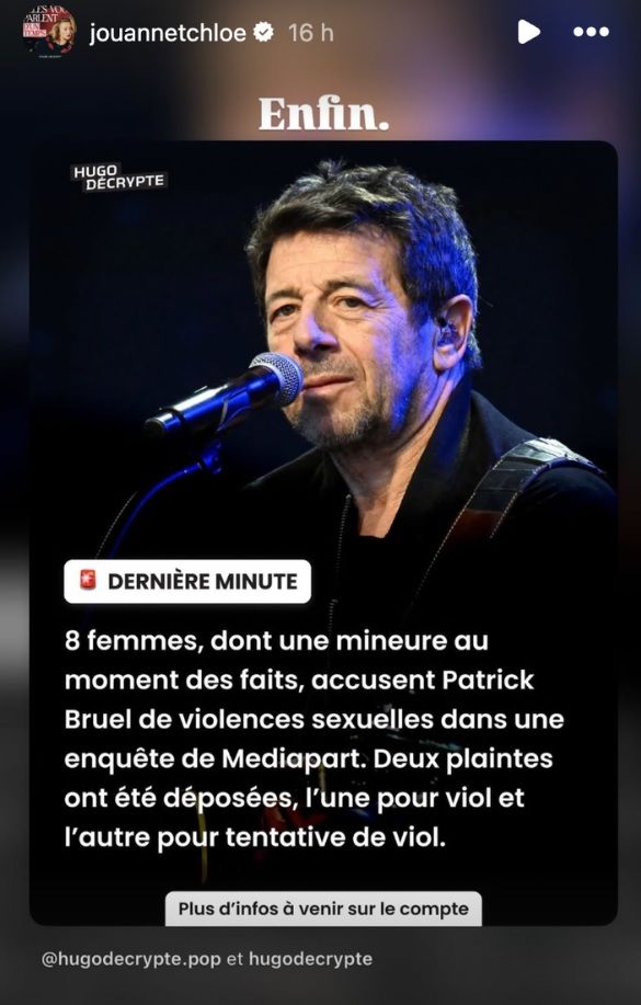Patrick Bruel accusé de violences sexuelles : le message lapidaire de Chloé Jouannet après sa mère Alexandra Lamy en dit long