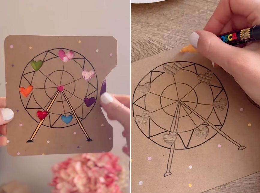 Activité enfant facile pour faire une roue colorée avec des coeurs