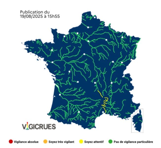 Crues : 5 départements placés en vigilance jaune ce mercredi 20 août