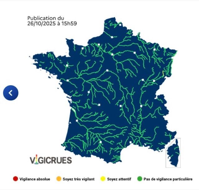 Crues : voici les 2 d&eacute;partements plac&eacute;s en vigilance jaune ce lundi 27 octobre 2025